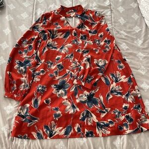 Peach Love California Rust Color Floral long sleeve Shift Keyhole size m NWOT